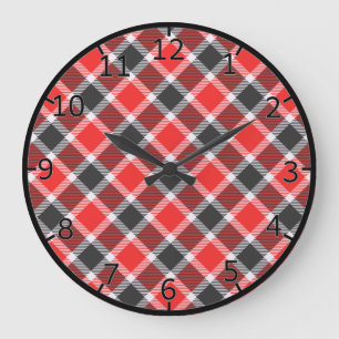Red And Black Tartan Large Clock