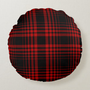 Red and black tartan plaid Scottish seamless patte Round Cushion