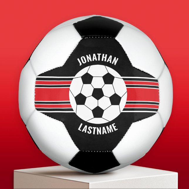Red and Black Team Colours Custom Name Football (Custom Soccer Ball)