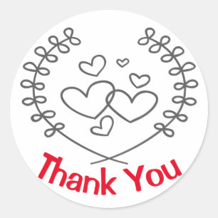Red And Black Thank You Laurel Wreath Hearts Love Classic Round Sticker