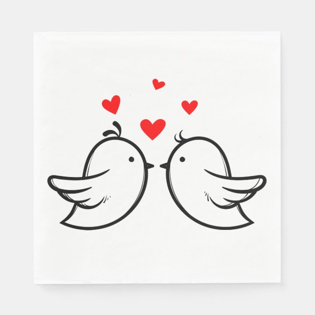 Red And Black Thank You Lovebirds Wedding Party Napkin (Front)