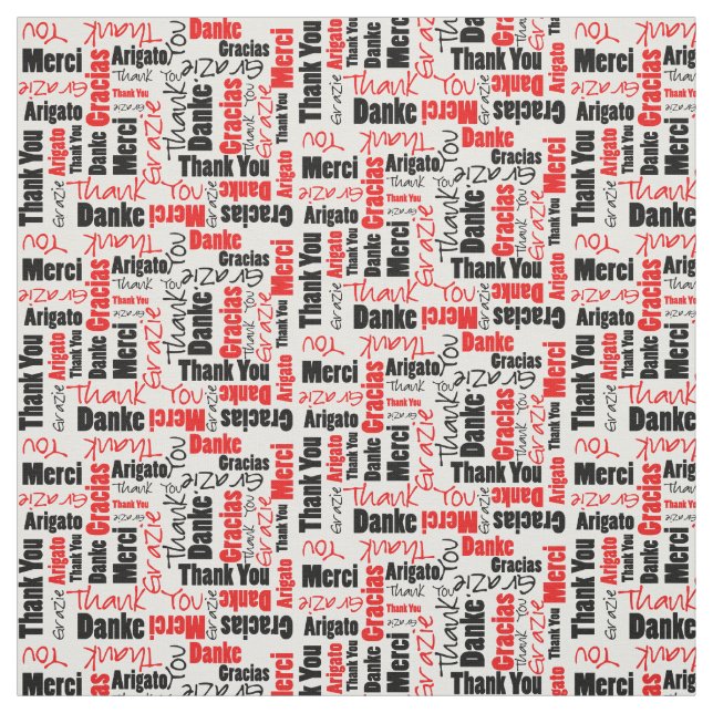 Red and Black Thank You Word Cloud Fabric (Swatch)