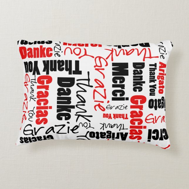 Red and Black THANK YOU Word Collage Decorative Cushion (Back)
