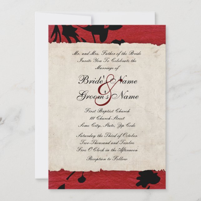 Red and Black Torn Paper Wedding Invitation (Front)