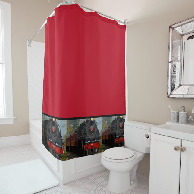 Red and Black Train / Railroad Shower Curtian Shower Curtain (In Situ)