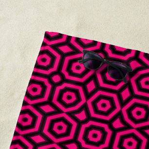 Red and black trendy geometric art deco pattern  beach towel