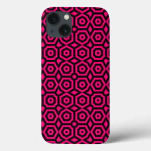 Red and black trendy geometric art deco pattern iPhone 13 case