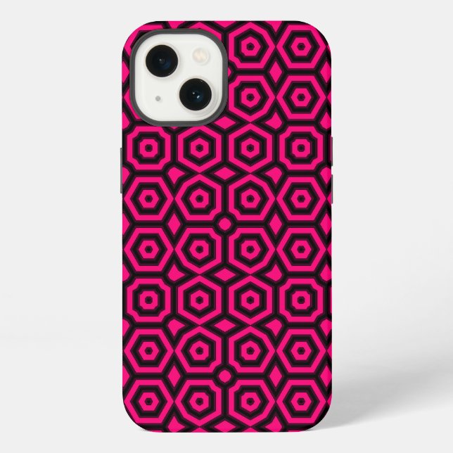 Red and black trendy geometric art deco pattern  iPhone case (Back)