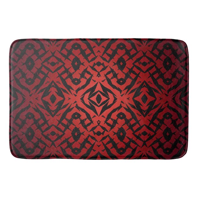 Red and black tribal shapes pattern bath mat (Front)