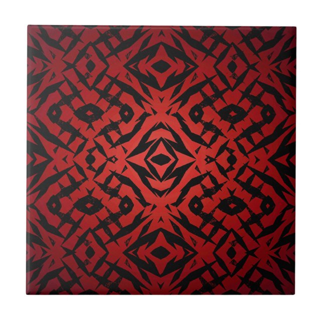 Red and black tribal shapes pattern tile (Front)