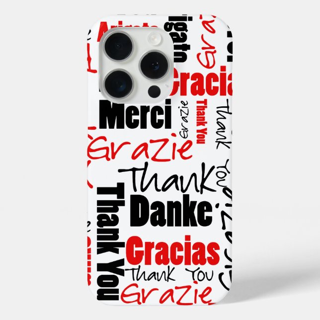 Red and Black Typography Multilingual Thank You Case-Mate iPhone Case (Back)