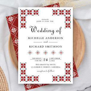 Red and Black Ukrainian Embroidery Wedding Invitation