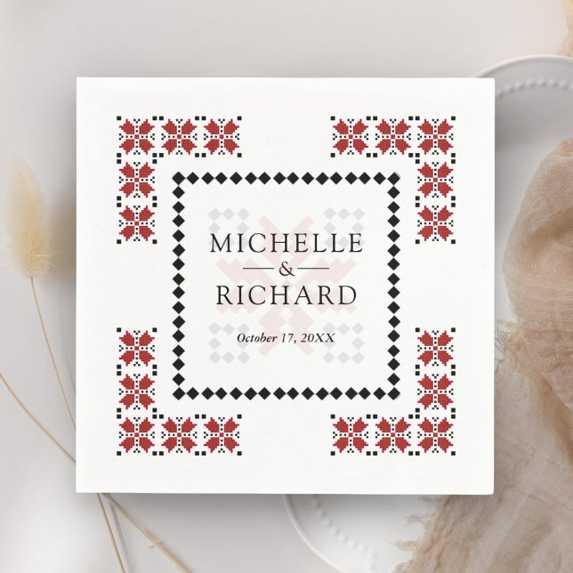 Red and Black Ukrainian Embroidery Wedding Napkin (Creator Uploaded)