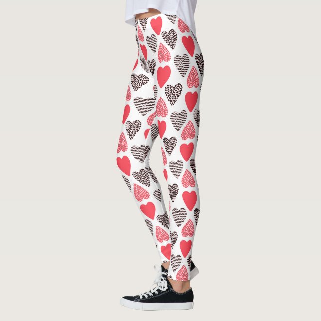 Red and Black Valentine's hearts Pattern Leggings (Left)