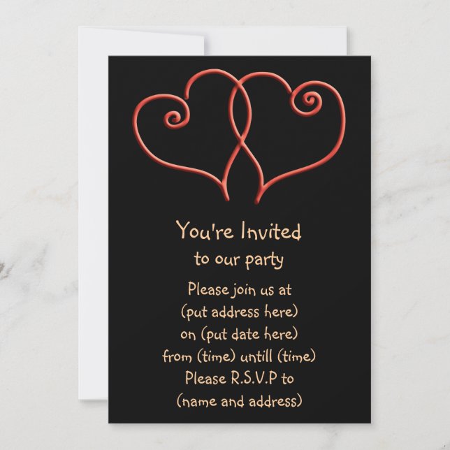 Red and Black Valentines Swirl Hearts Invitation (Front)