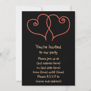 Red and Black Valentines Swirl Hearts Invitation