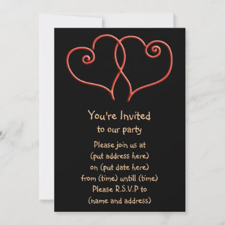 Red and Black Valentines Swirl Hearts Invitation