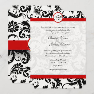 Red and Black Victorian Damask Wedding Invitation