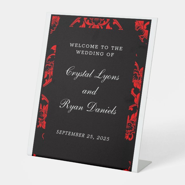 Red and Black Victorian Wedding Sign (Variation 2) (Front)