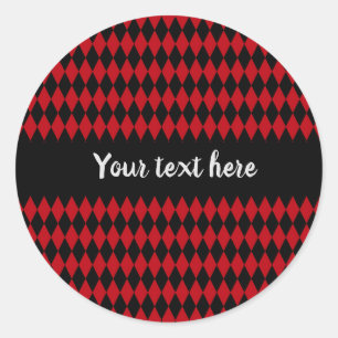 Red and Black Vintage Harlequin Classic Round Sticker