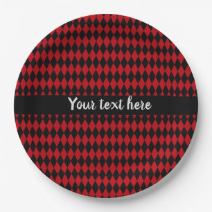 Red and Black Vintage Harlequin Paper Plate