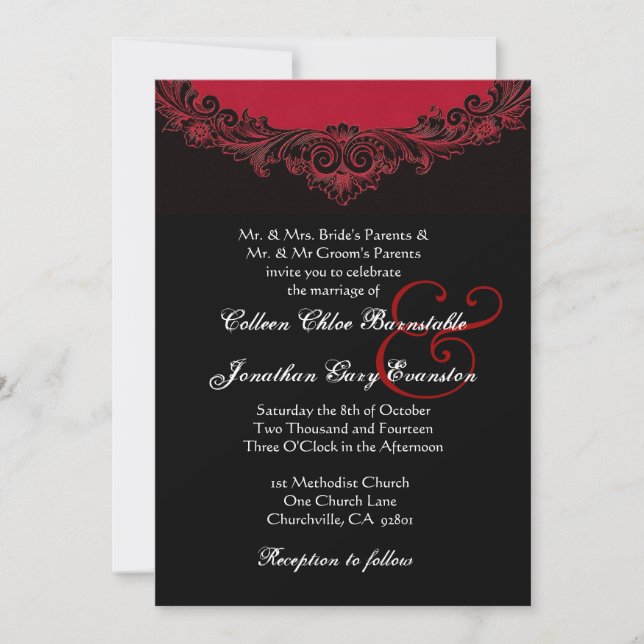 Red and Black Vintage Monogram Wedding H302 Invitation (Front)