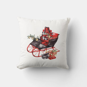 Red and Black Vintage Sleigh Packages Christmas Cushion