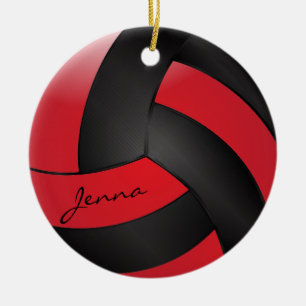 Red and Black Volleyball   DIY Name Ceramic Tree Decoration