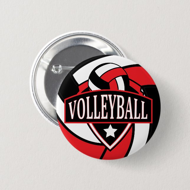 Red and Black Volleyball Logo 6 Cm Round Badge (Front & Back)