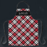Red and Black Watch Plaid Personalised Holiday Apron<br><div class="desc">Festive seasonal holiday apron features a classic red,  black,  and white watch Scottish tartan plaid pattern with white serif monogram text that can be personalised with a name. Whether you're cooking Christmas dinner,  baking holiday cookies,  or doing dishes,  you'll look stylish this holiday season!</div>