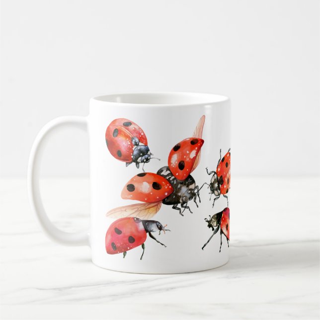 Red and Black Watercolor Ladybug Coffee Mug (Left)