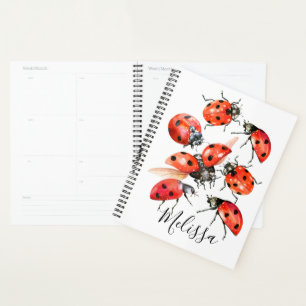 Red and Black Watercolor Ladybug Planner