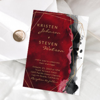 Red and Black Watercolor Wedding Invitation