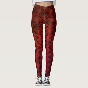 Red and Black Wave Pattern Leggings