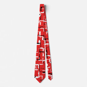 Red and Black White Abstract Pattern Tie