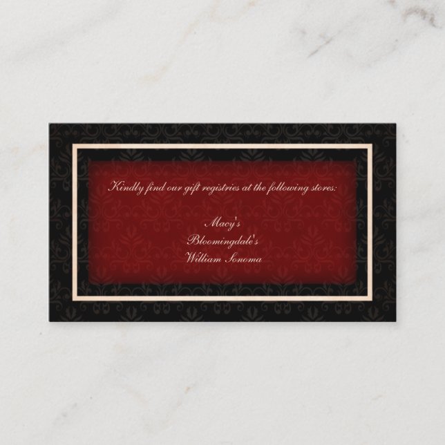 Red and Black Winter Wedding Gift Registry Card (Front)