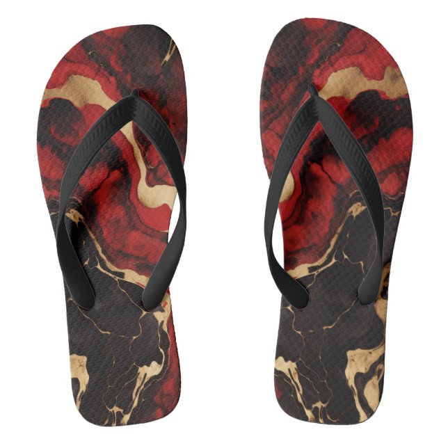 Red and Black with Gold Marble Flip Flops (Footbed)