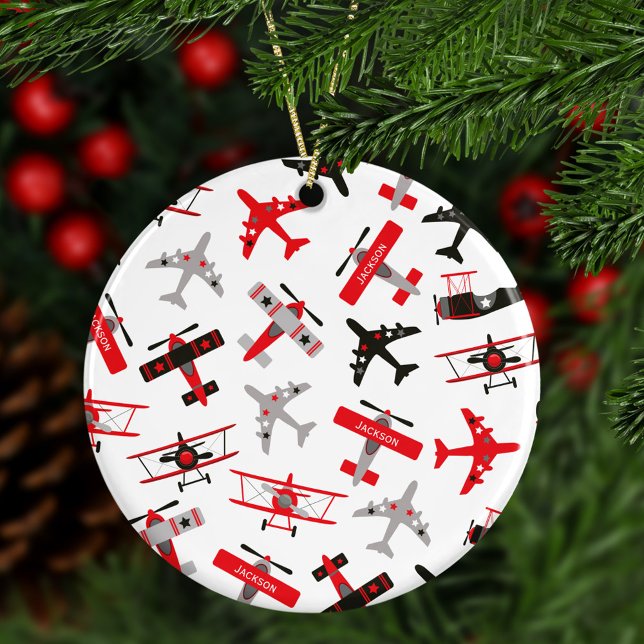 Red and Black WWII Military Airplane Christmas Ceramic Tree Decoration (Creator Uploaded)