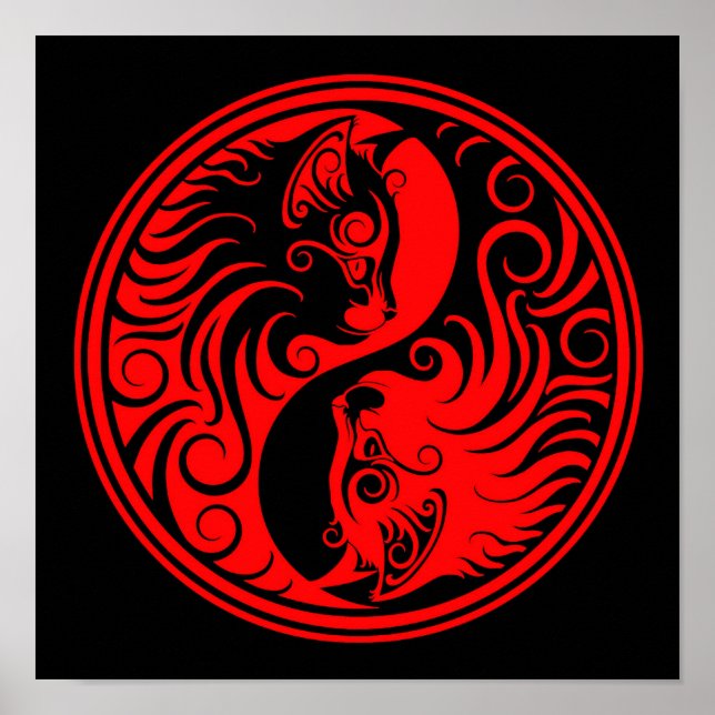 Red and Black Yin Yang Cats Poster (Front)