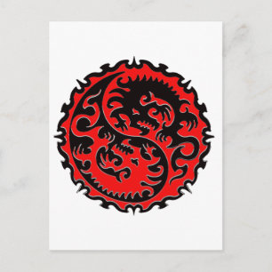 Red and Black Yin Yang Dragon Postcard