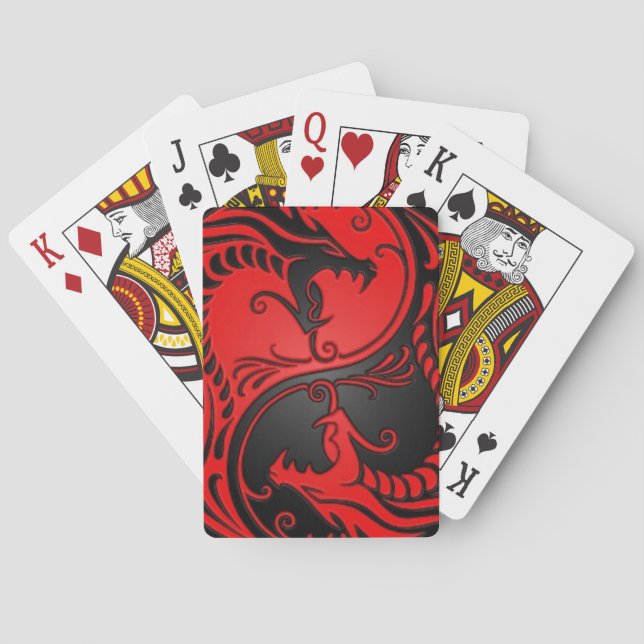 Red and Black Yin Yang Dragons Playing Cards (Back)