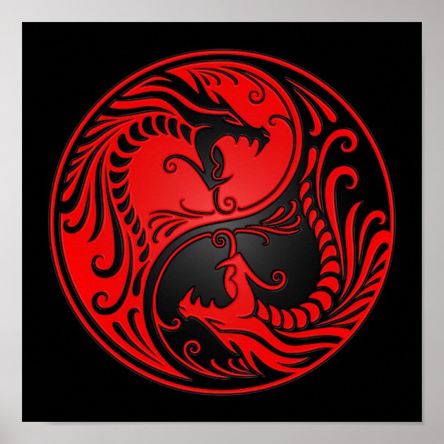 Red and Black Yin Yang Dragons Poster (Front)