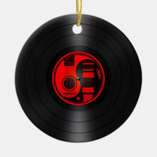 Red and Black Yin Yang Guitars Vinyl Graphic Ceramic Tree Decoration