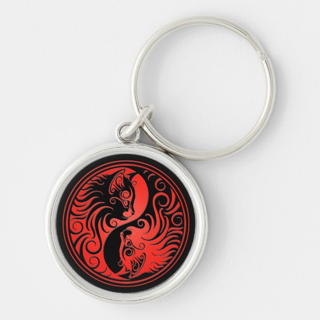 Red and Black Yin Yang Kittens Key Ring (Front)