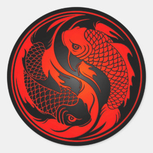 Red and Black Yin Yang Koi Fish Classic Round Sticker
