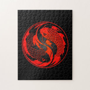 Red and Black Yin Yang Koi Fish Jigsaw Puzzle