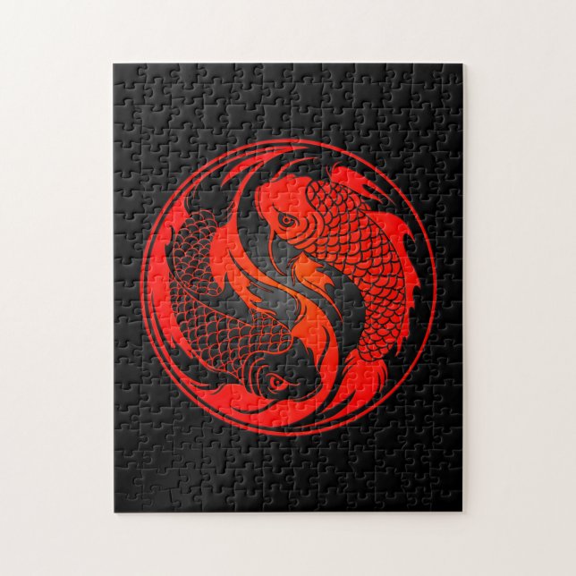 Red and Black Yin Yang Koi Fish Jigsaw Puzzle (Vertical)