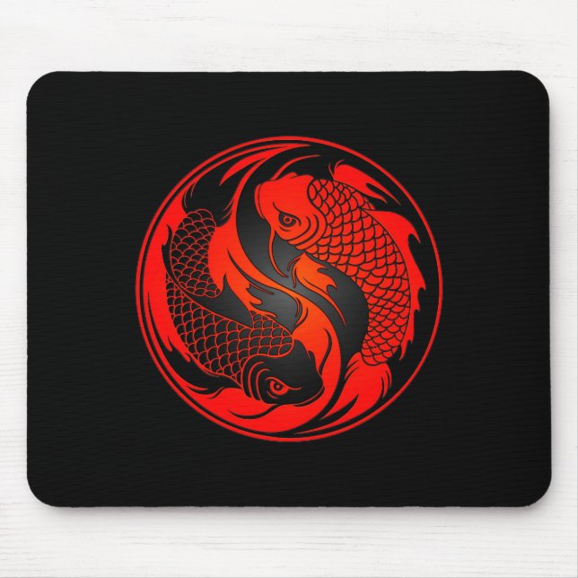 Red and Black Yin Yang Koi Fish Mouse Mat (Front)