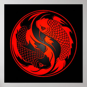 Red and Black Yin Yang Koi Fish Poster
