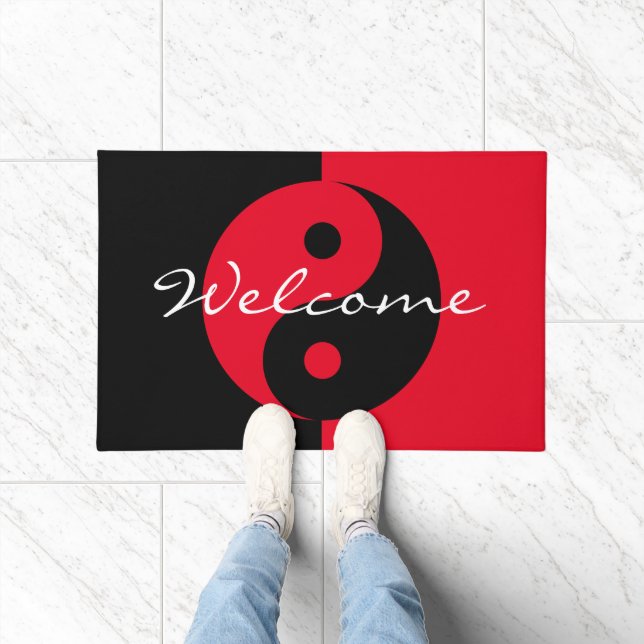 Red and black Yin Yang logo welcome doormat (Indoor)